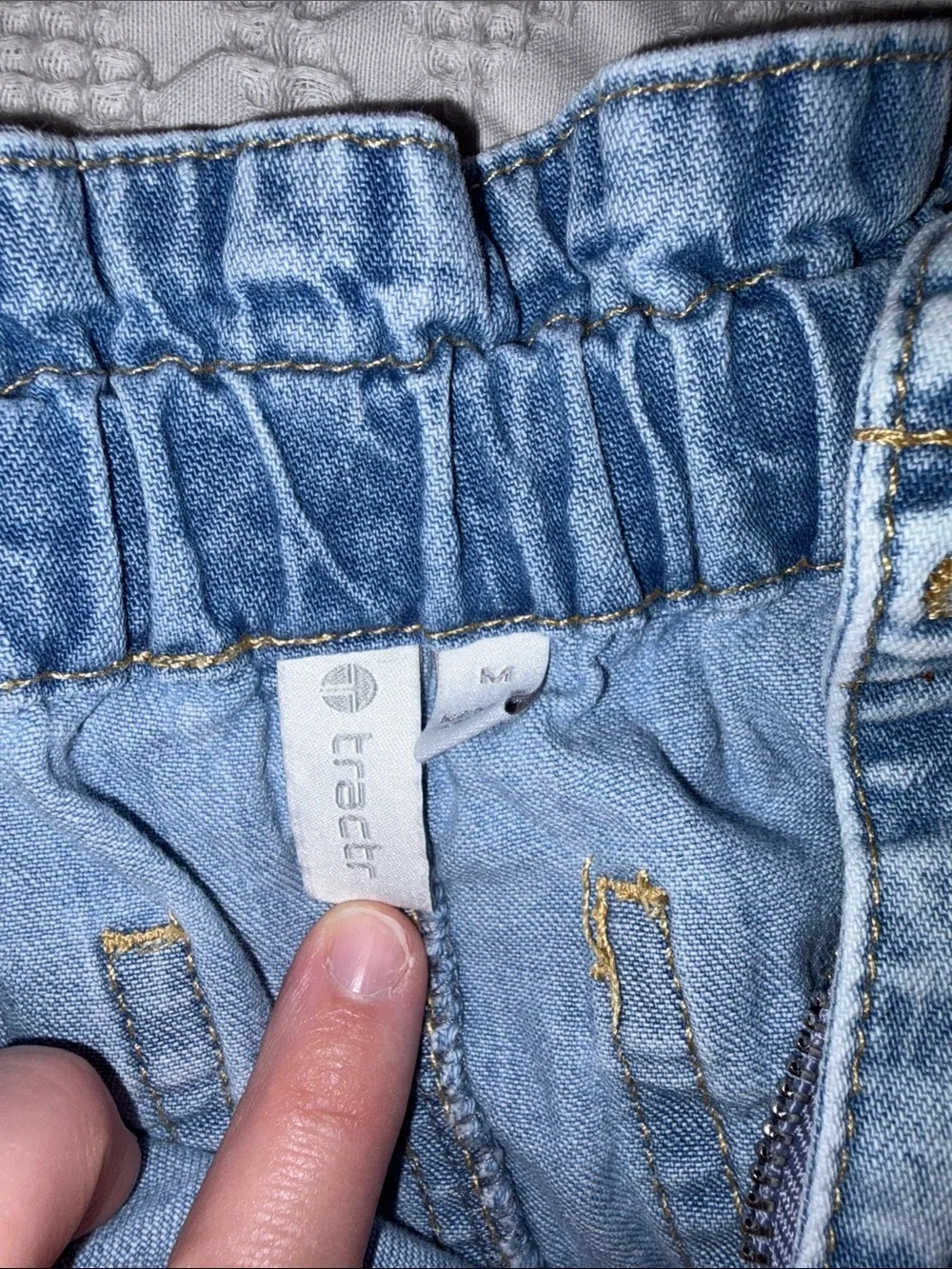 Tractr Light Blue Denim Paperbag Waist Shorts with Drawstring